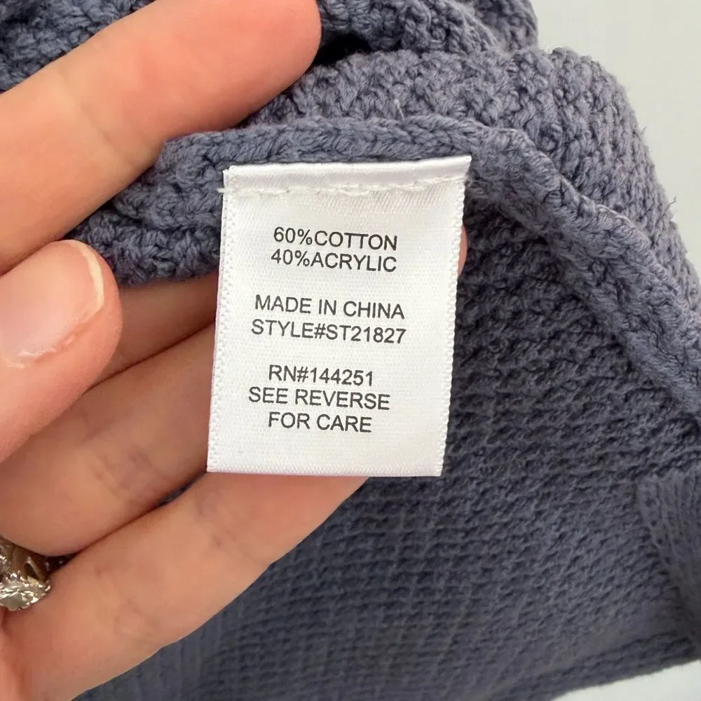 Sincerely Jules Slate Blue Waffle Knit 3/4 button Sweater size large